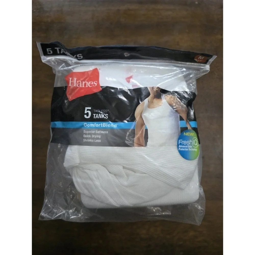 NWTD Hanes M ComfortBlend Tagless 5 Pk Tank Top T shirts Undershirt White 124872